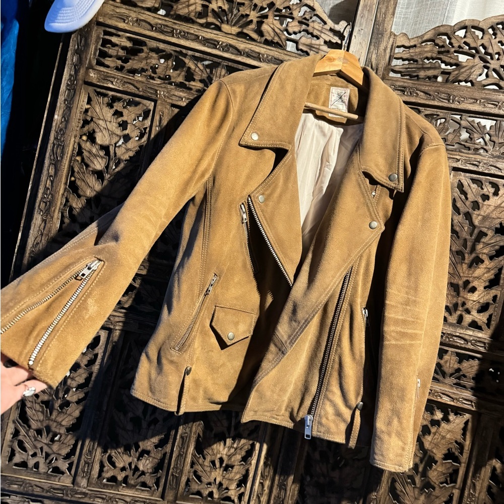Suede moto jacket.